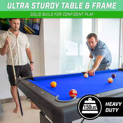 GoSports 7ft Billiards Table – Portable Pool Table – Includes Full Set of Balls, 2 Cue Sticks, Chalk, and Felt Brush