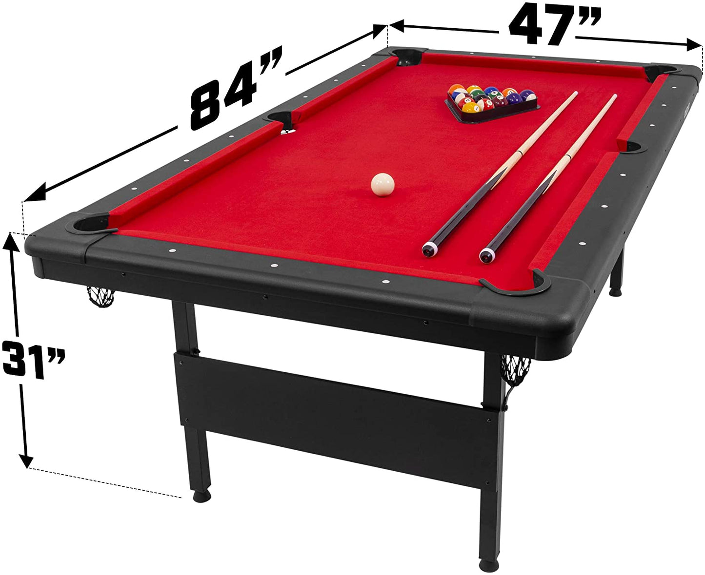GoSports 7ft Billiards Table – Portable Pool Table – Includes Full Set of Balls, 2 Cue Sticks, Chalk, and Felt Brush