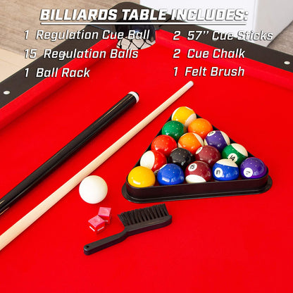 GoSports 7ft Billiards Table – Portable Pool Table – Includes Full Set of Balls, 2 Cue Sticks, Chalk, and Felt Brush
