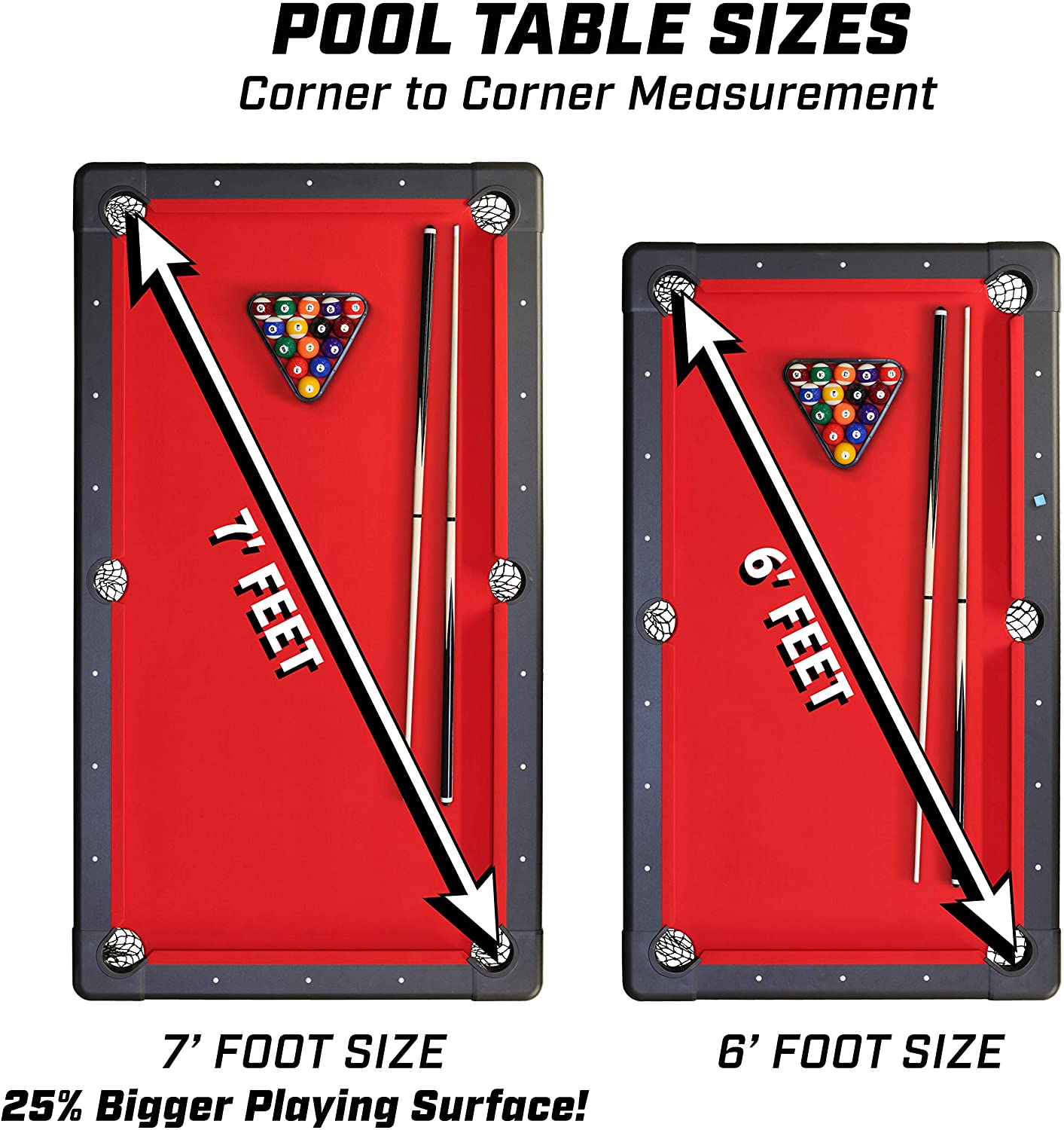 GoSports 7ft Billiards Table – Portable Pool Table – Includes Full Set of Balls, 2 Cue Sticks, Chalk, and Felt Brush