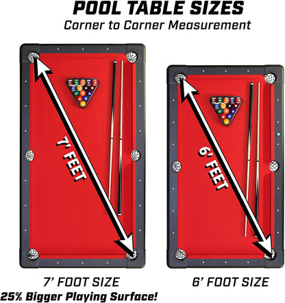 GoSports 7ft Billiards Table – Portable Pool Table – Includes Full Set of Balls, 2 Cue Sticks, Chalk, and Felt Brush